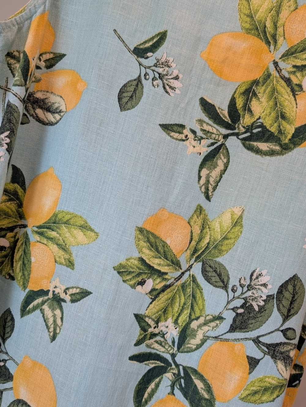 J. Jill Love Linen Lemon Tropical Print Tank Dress V-neck Resortwear Sz S - Picture 6 of 13